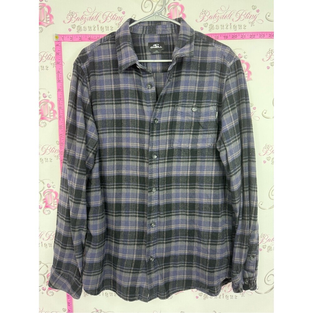 O'Neill Men's Gray and Purple blue Plaid Button-Down Shirt